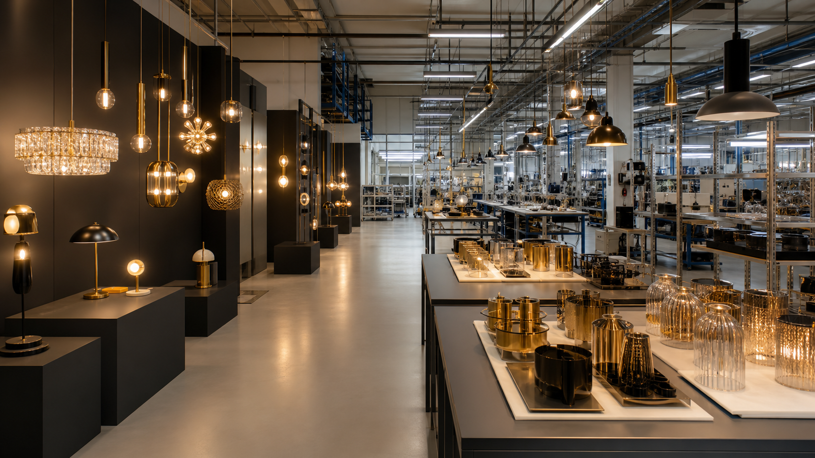 Nardeen Lighting factory showroom for custom lighting design, decorative lighting manufacturing, and wholesale lighting supplier support