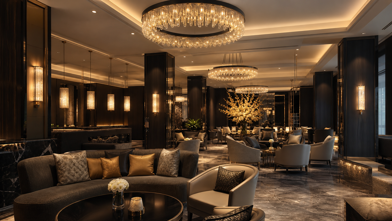 Nardeen Lighting hotel lighting project with luxury chandeliers, decorative lighting, and custom lighting design for hospitality interiors